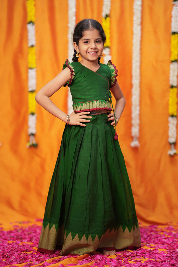 Gautami Green Handlloom Top & Skirt Mini | Made To Order