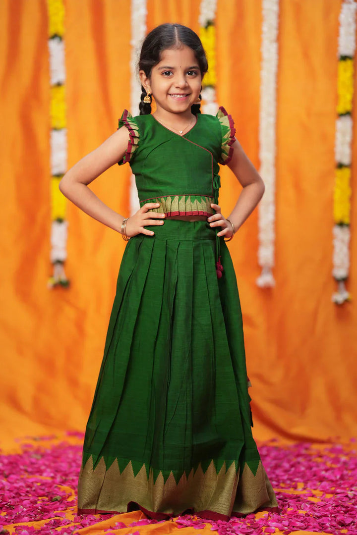 Gautami Green Handlloom Top & Skirt Mini | Made To Order
