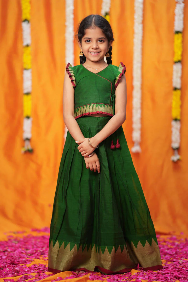 Gautami Green Handlloom Top & Skirt Mini | Made To Order