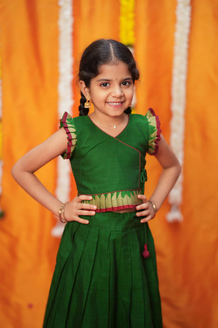 Gautami Green Handlloom Top & Skirt Mini | Made To Order