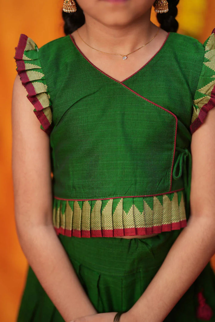 Gautami Green Handlloom Top & Skirt Mini | Made To Order