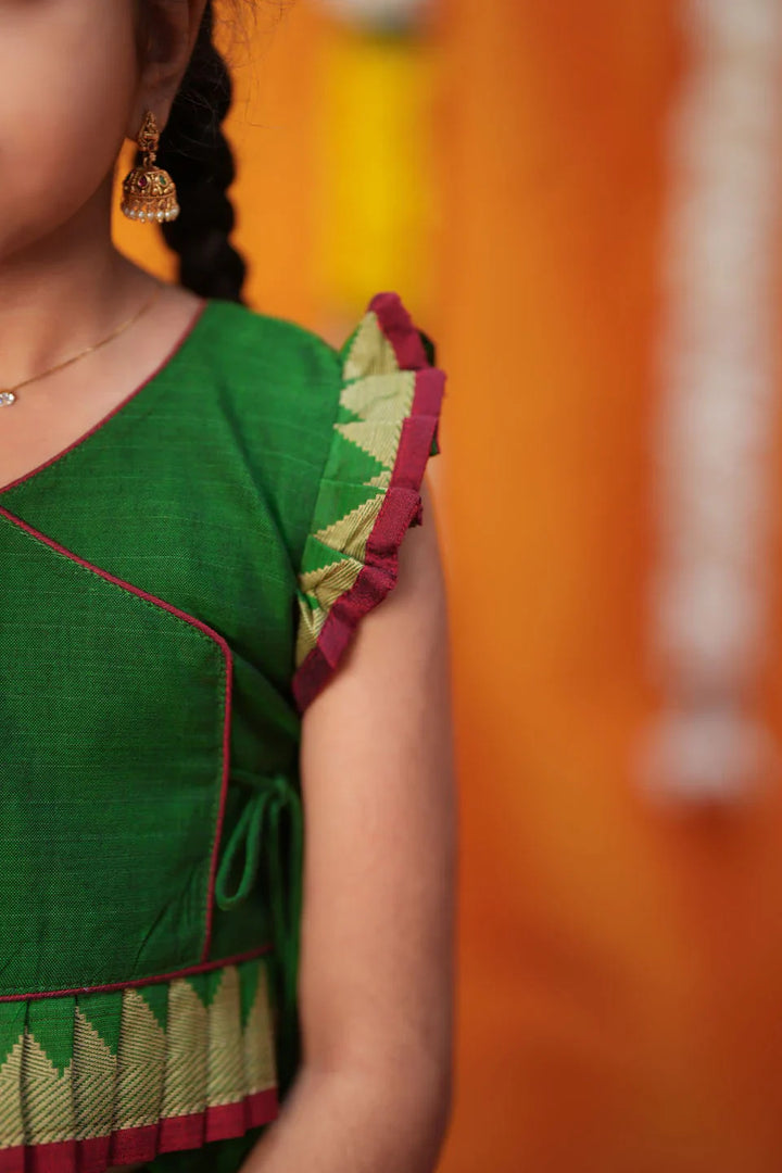 Gautami Green Handlloom Top & Skirt Mini | Made To Order