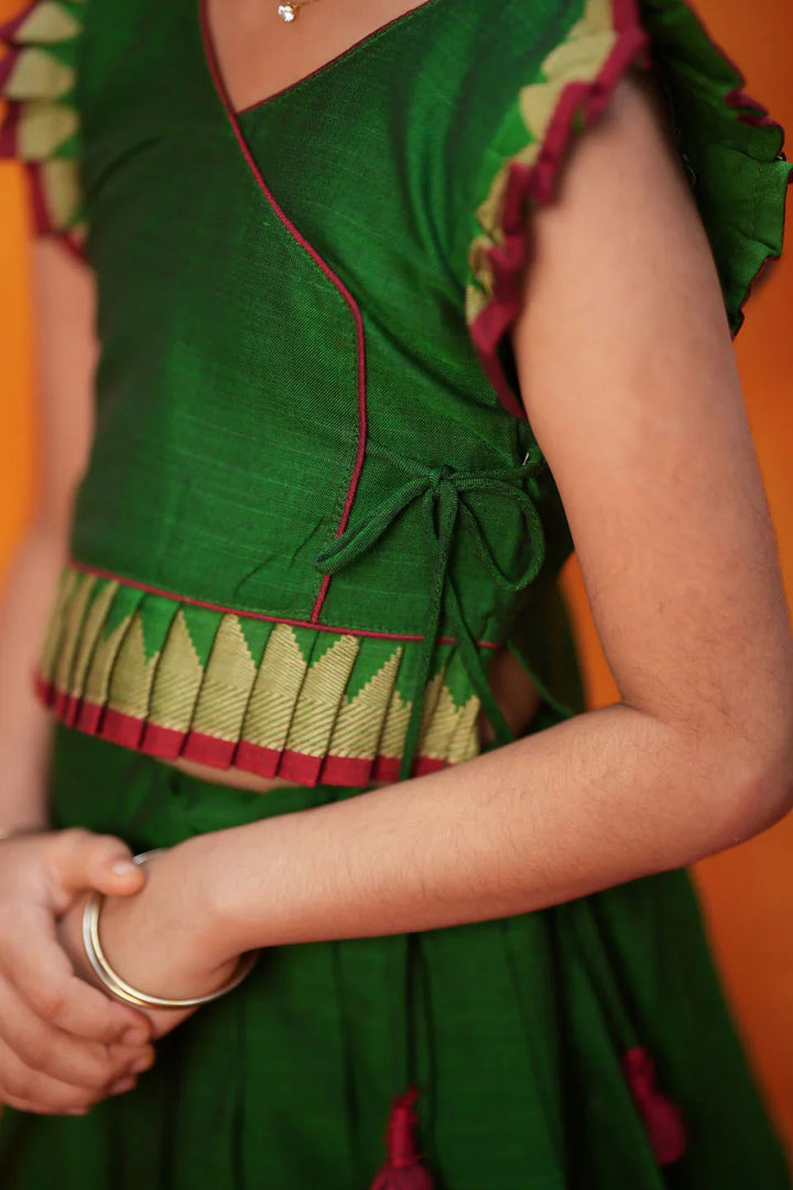 Gautami Green Handlloom Top & Skirt Mini | Made To Order