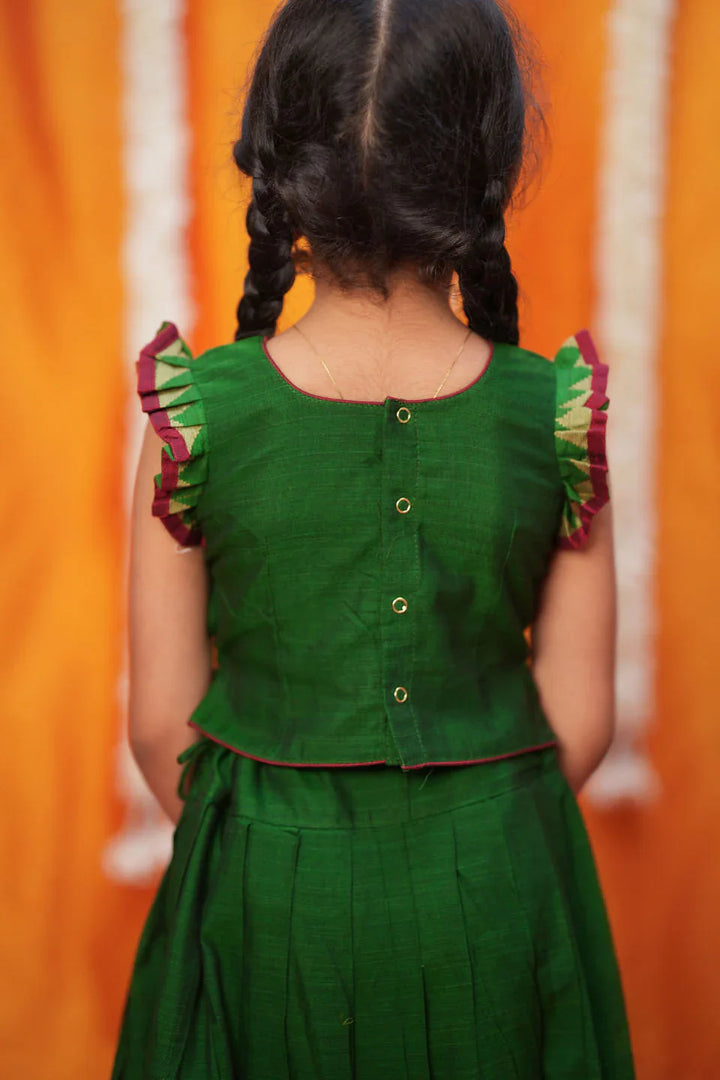 Gautami Green Handlloom Top & Skirt Mini | Made To Order