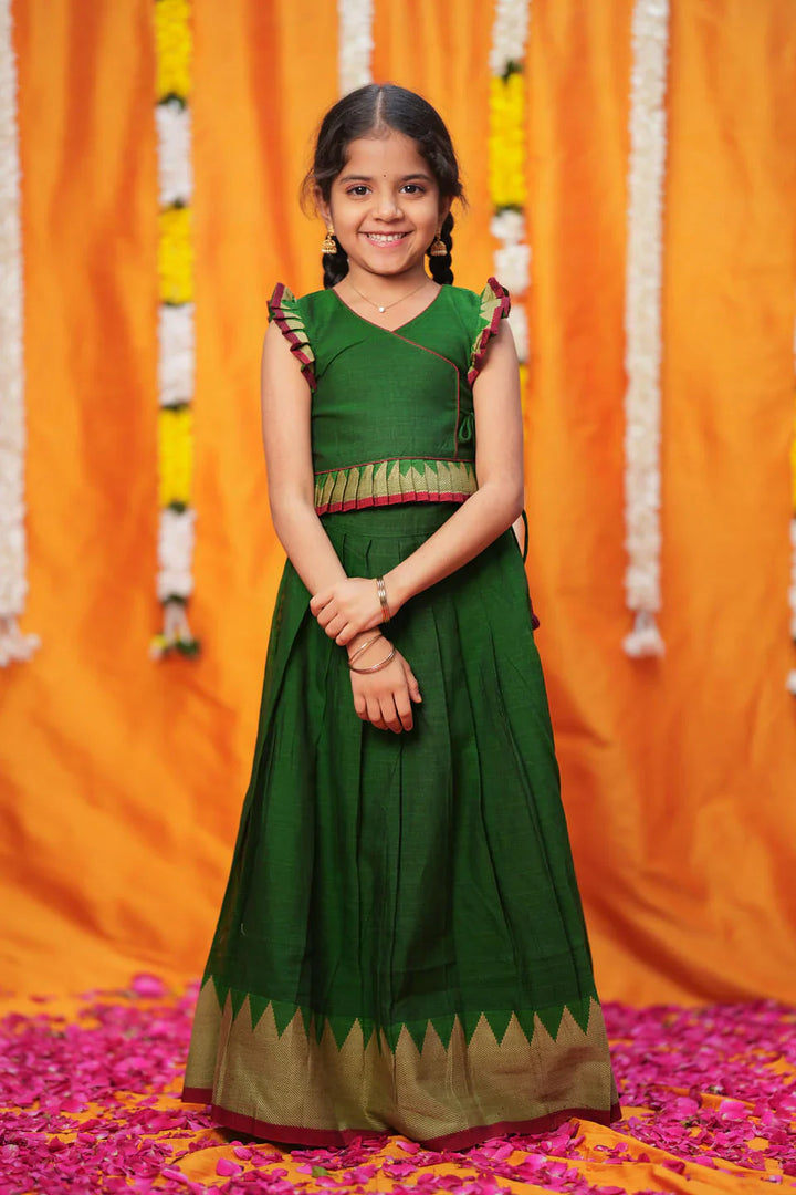Gautami Green Handlloom Top & Skirt Mini | Made To Order