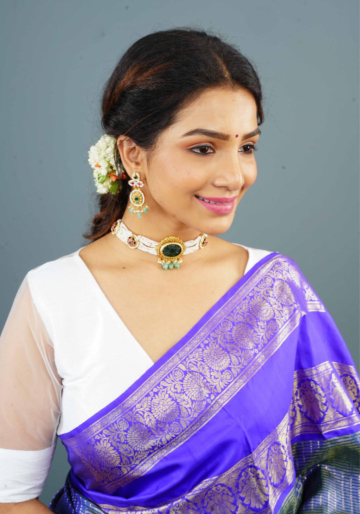 Antique Jadu Choker Set With Green Carved Stone  | Shobitam Jewelry