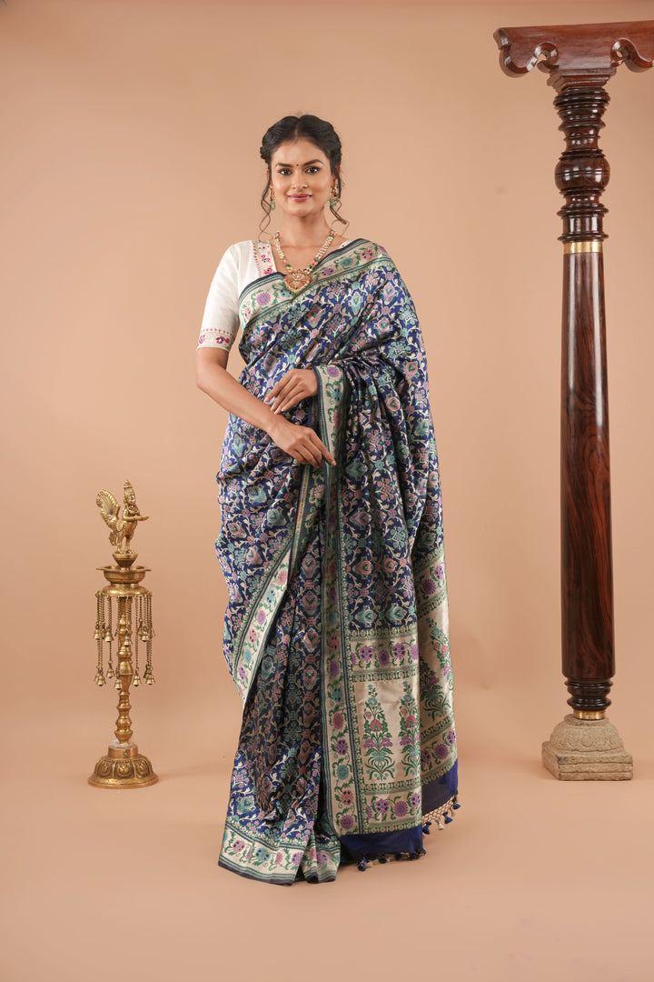 Exquisite Banarasi Patola Meenakari Katan Silk Saree in Blue with Intricate Pallu | SILK MARK CERTIFIED