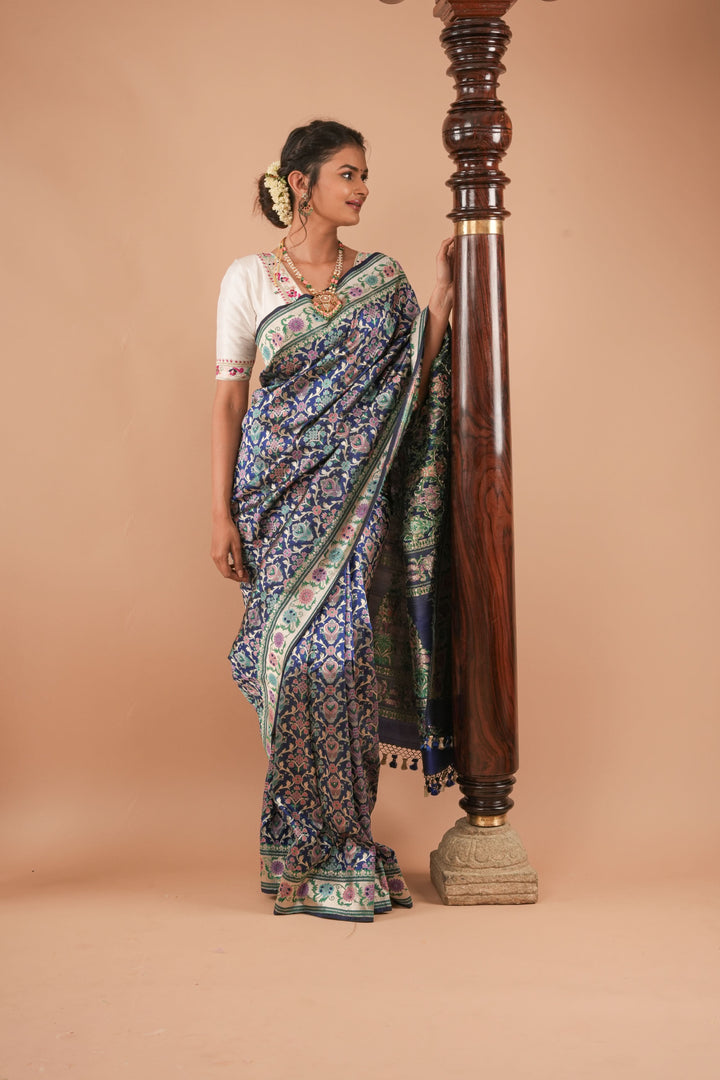 Exquisite Banarasi Patola Meenakari Katan Silk Saree in Blue with Intricate Pallu | SILK MARK CERTIFIED