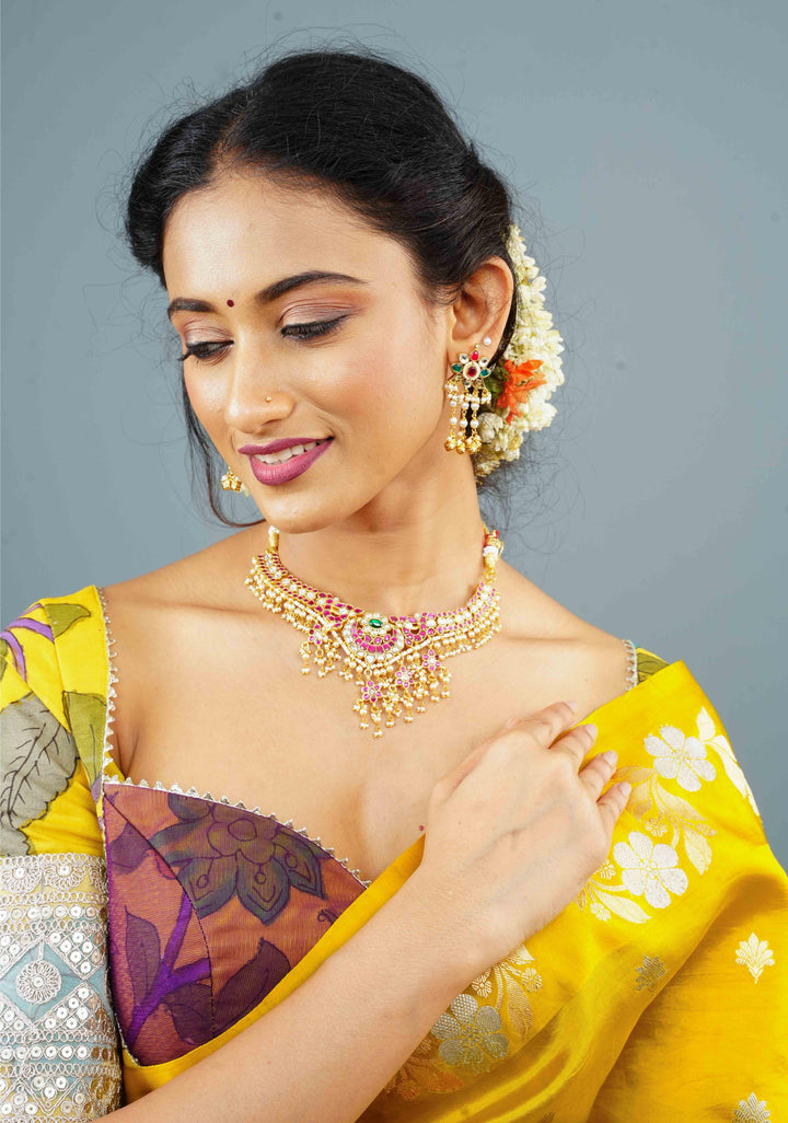 Jadau Necklace with dangling Pearls No Earrings