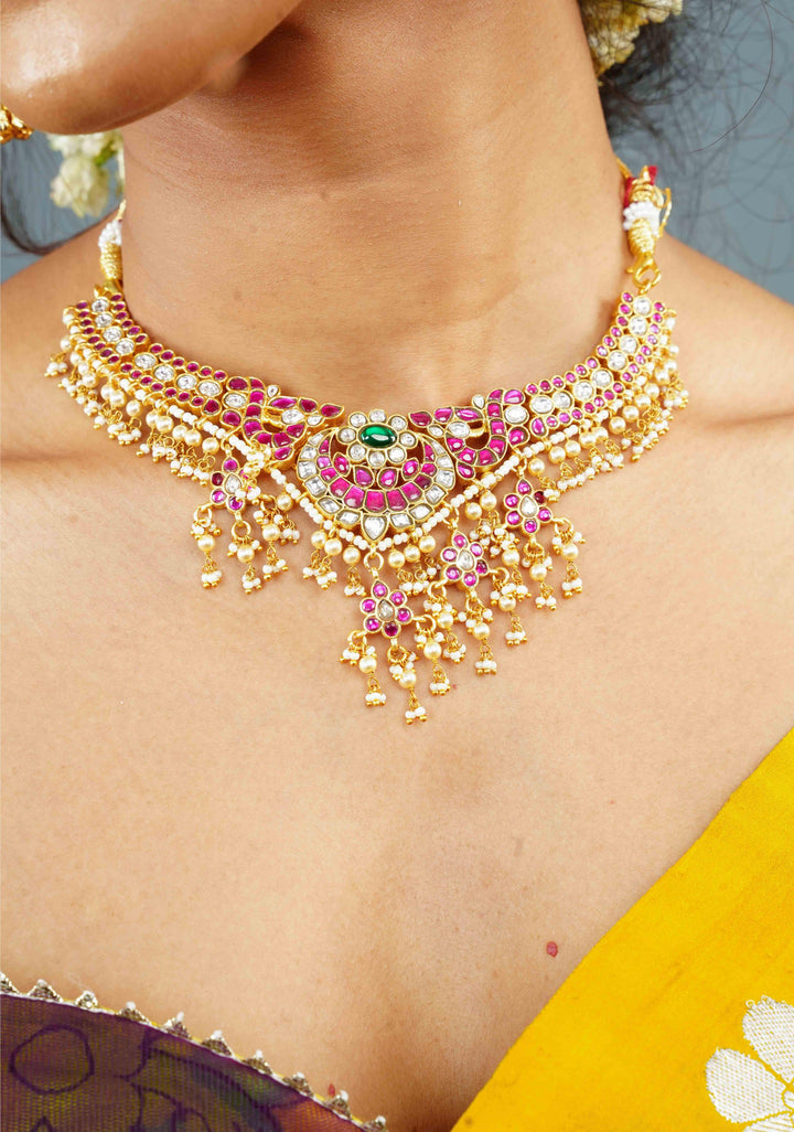 Jadau Necklace with dangling Pearls No Earrings