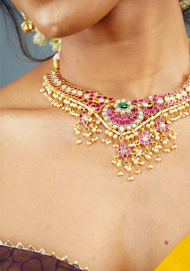 Jadau Necklace with dangling Pearls No Earrings