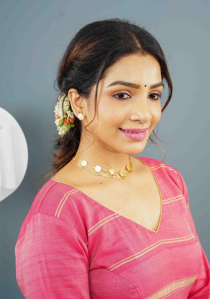 Gold tone Lakshmi Coin Layer Necklace with Earrings