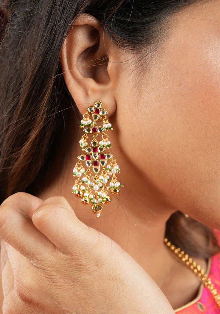 Kundan Meena Rectangular Pendant Neclace and earrings set | Shobitam Jewelry