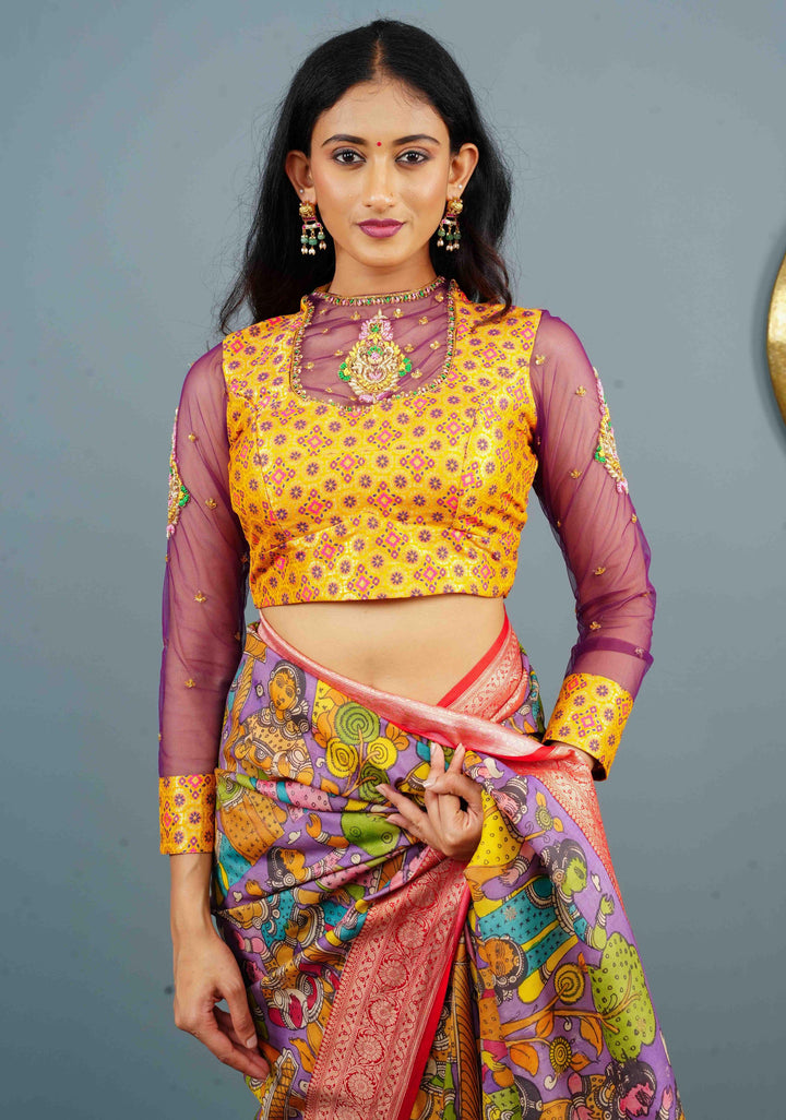 Kanthi Design Banarasi Pataola Brocade Blouse with Handwork and Net in sleeves and back, Made to Order