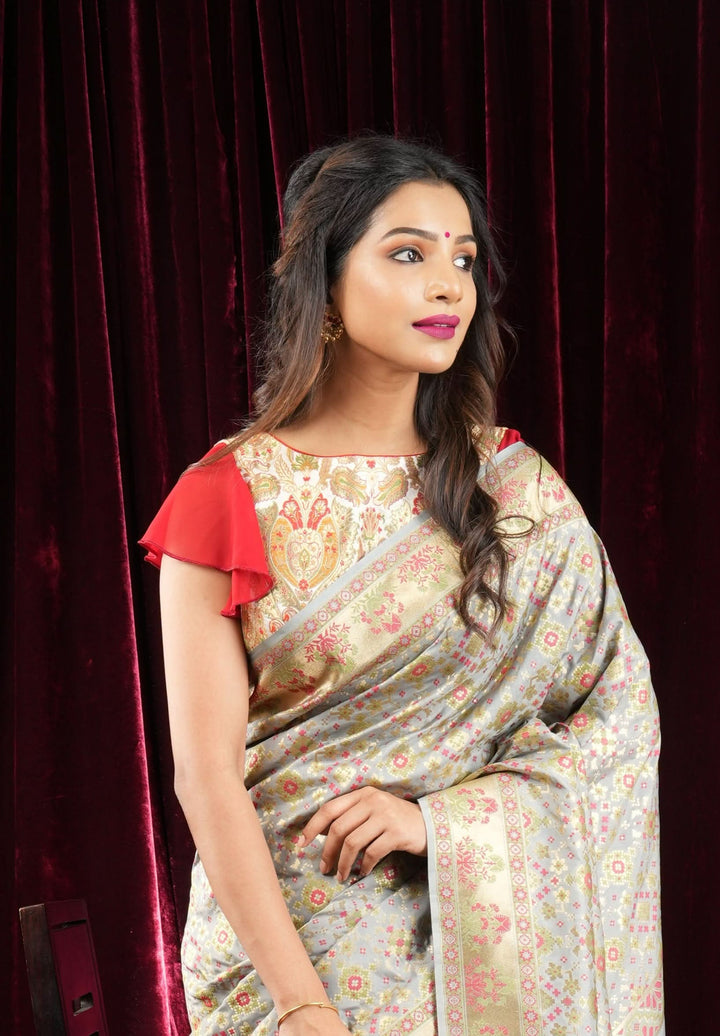 Banarasi Multicolor Brocade Blouse with side frills in Georgette