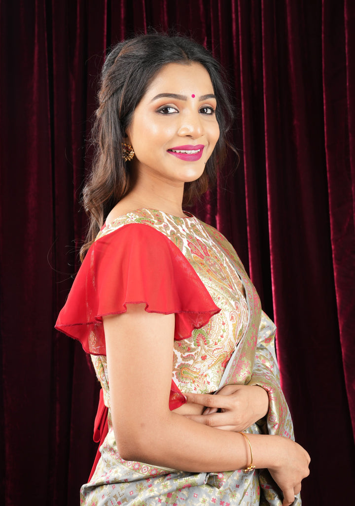 Banarasi Multicolor Brocade Blouse with side frills in Georgette