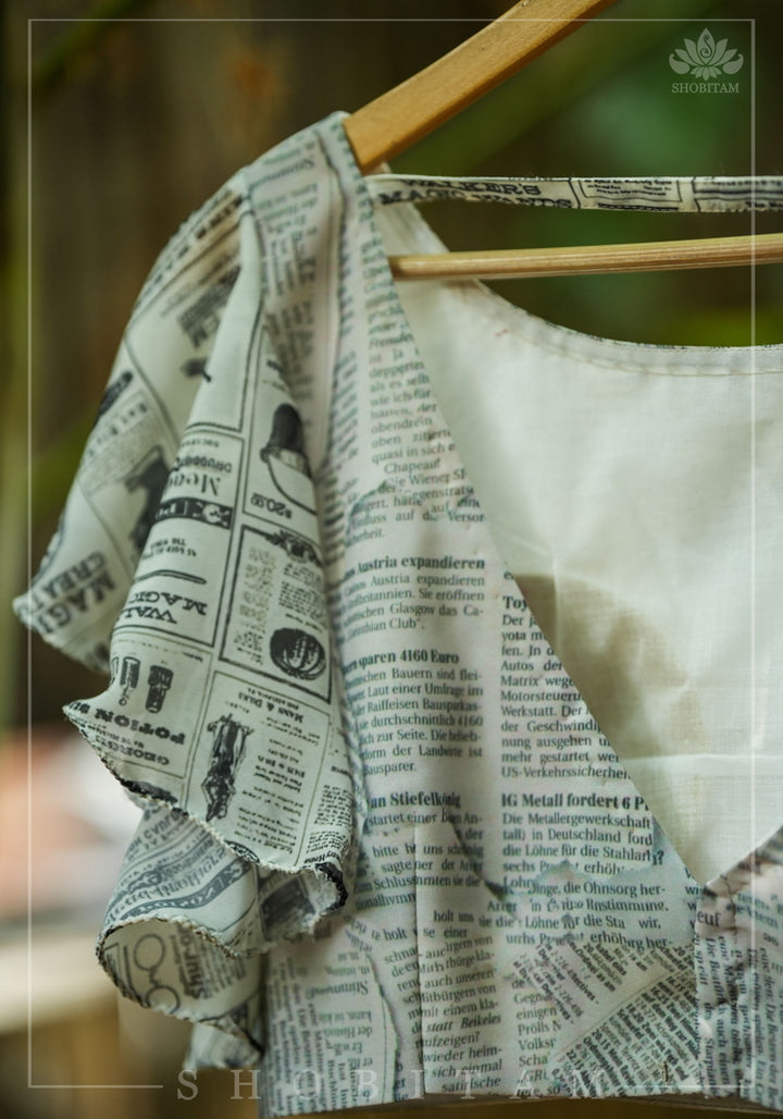 Newspaper Print Blouse with Ruffle Sleeves in Georgette!