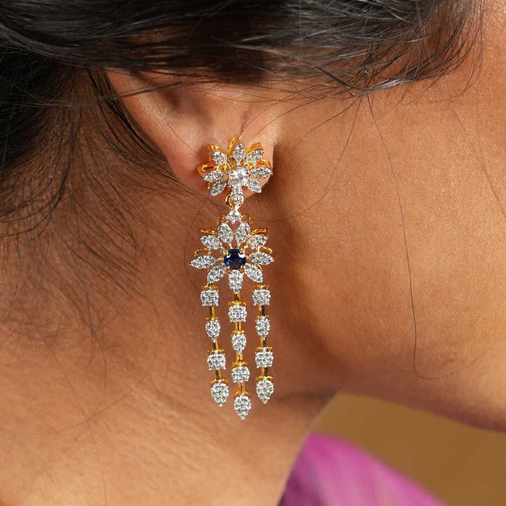 92.5 Silver Blue and White Charming Icicle Stone Studded Necklace Set