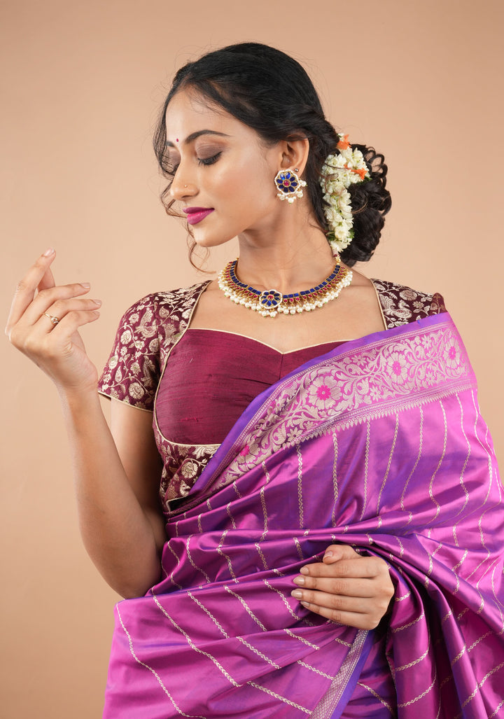 Blue and Pink Stone Jadau Necklace and Earring Set