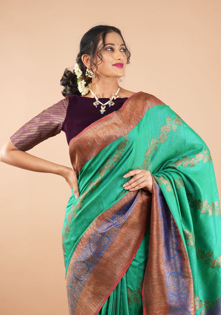 Plum Velvet and  Brocade blouse with  Boat neck and double tie up tassel at the back