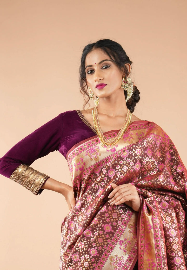 Burgundy Velvet Blouse with 3/4 sleeves and Matt Antique Sequins detailing