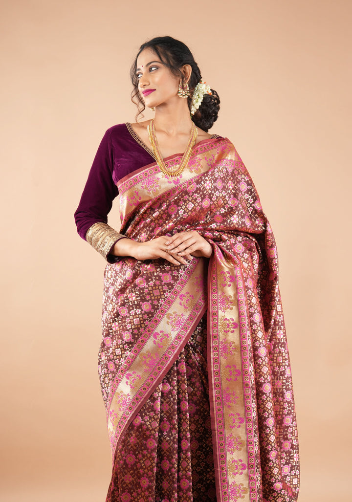 Burgundy Velvet Blouse with 3/4 sleeves and Matt Antique Sequins detailing