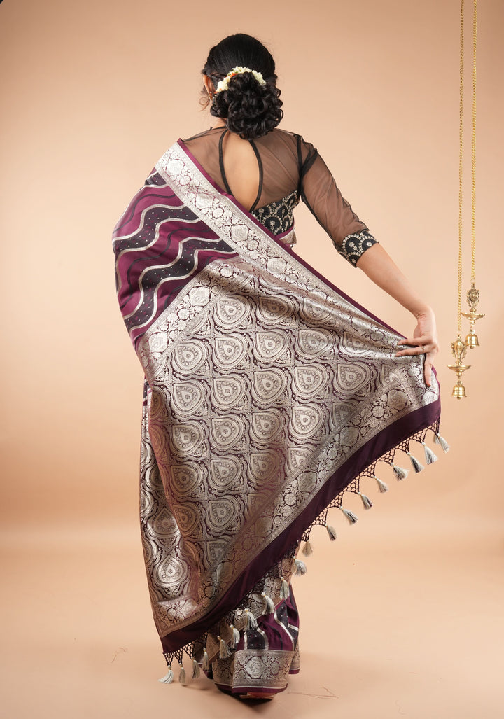 Black embroidered blouse with net gathered yoke and scalloped front base