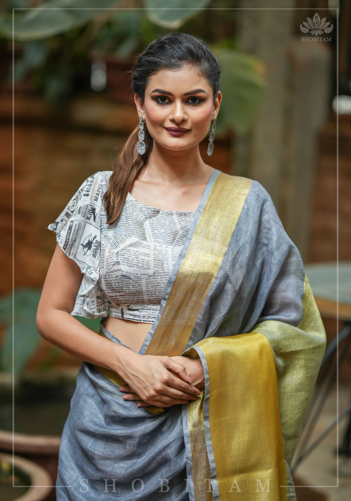 Newspaper Print Blouse with Ruffle Sleeves in Georgette!