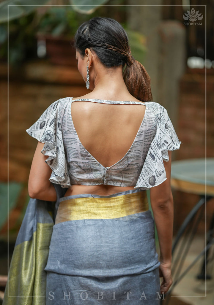 Newspaper Print Blouse with Ruffle Sleeves in Georgette!