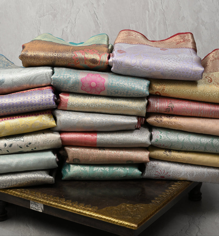 Discounted Bundle of 20 for Gifting:  Assorted Mix of Kanjivaram Meenakari Tissue Semi Silk Sarees