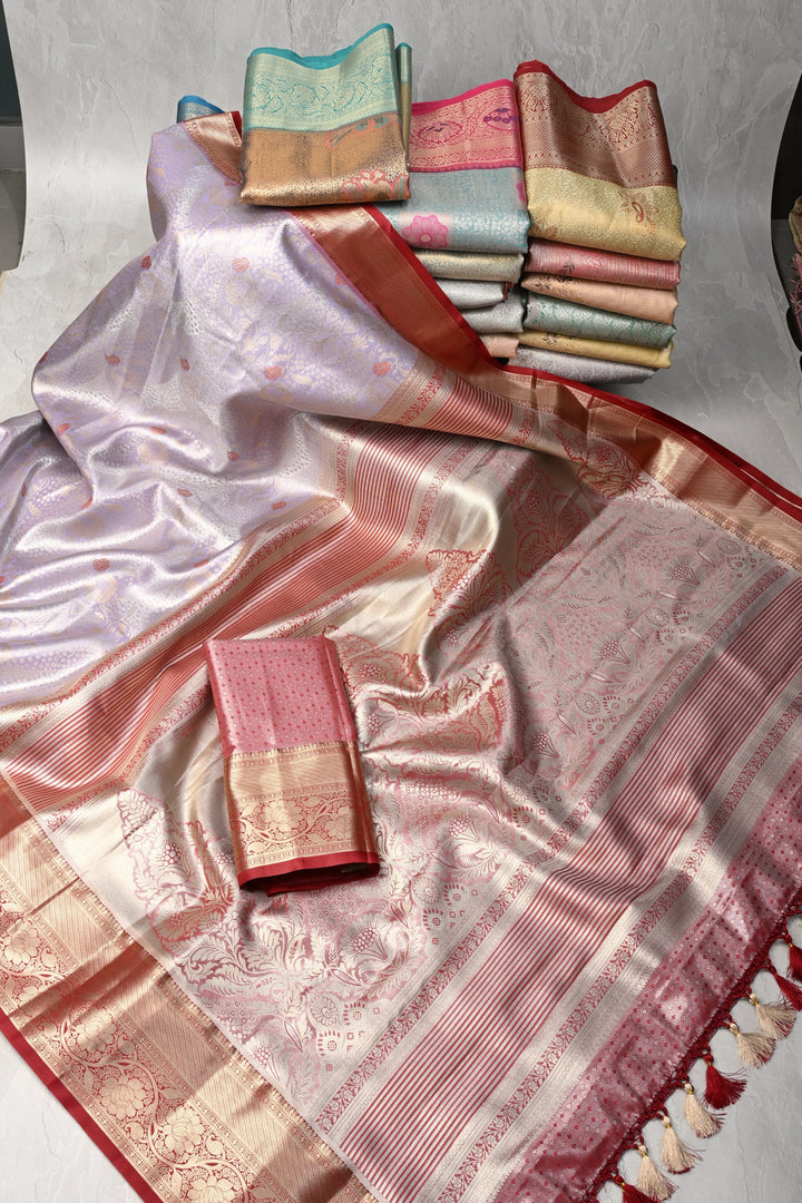 Discounted Bundle of 20 for Gifting:  Assorted Mix of Kanjivaram Meenakari Tissue Semi Silk Sarees