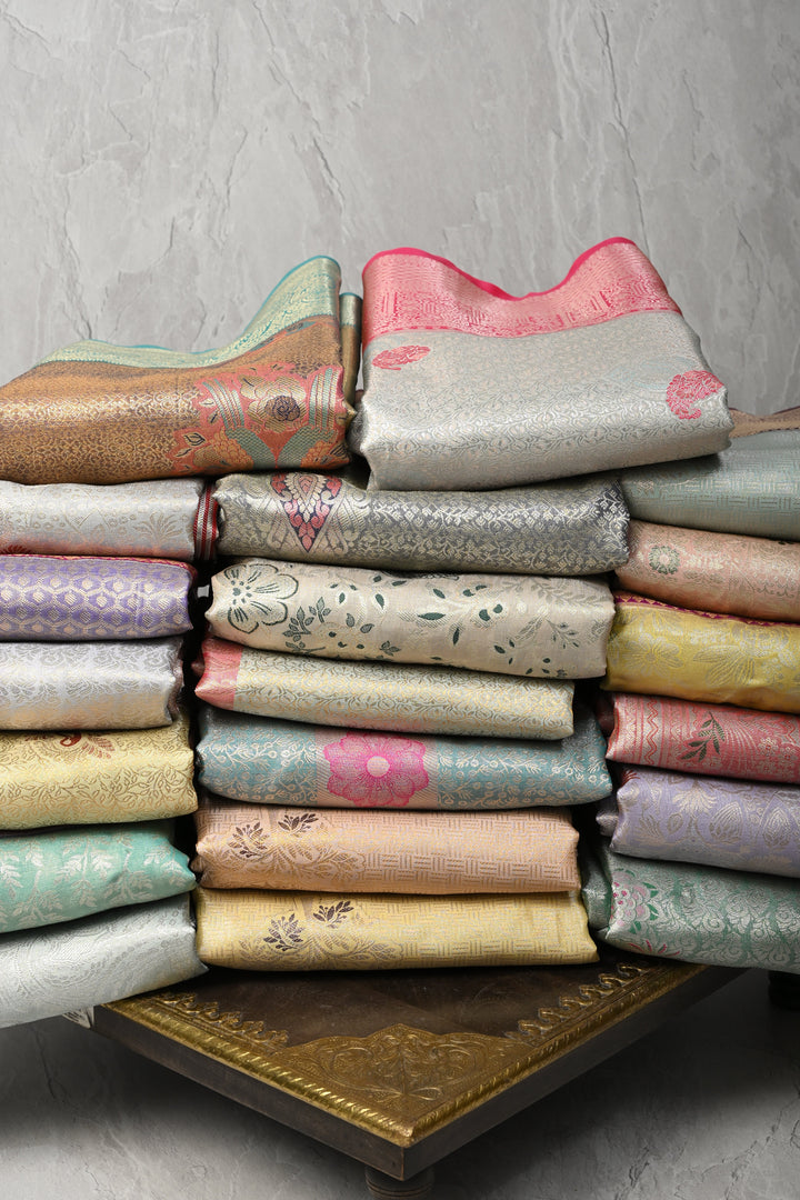 Discounted Bundle of 20 for Gifting:  Assorted Mix of Kanjivaram Meenakari Tissue Semi Silk Sarees