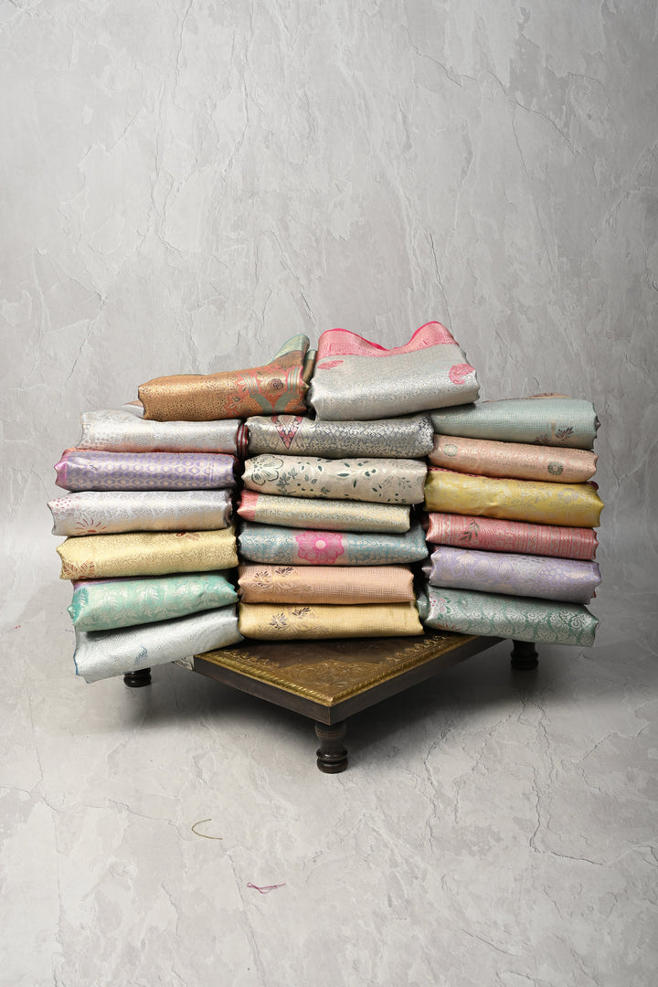 Discounted Bundle of 20 for Gifting:  Assorted Mix of Kanjivaram Meenakari Tissue Semi Silk Sarees