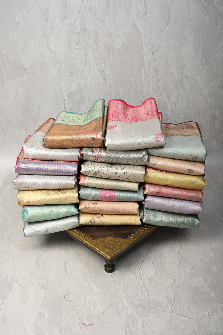 Discounted Bundle of 20 for Gifting:  Assorted Mix of Kanjivaram Meenakari Tissue Semi Silk Sarees