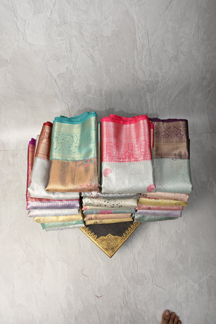 Discounted Bundle of 20 for Gifting:  Assorted Mix of Kanjivaram Meenakari Tissue Semi Silk Sarees