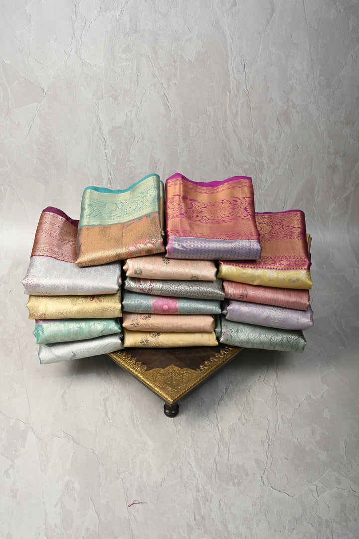 Discounted 15 Sarees Bundle for Gifting: Assorted Mix of 15 Kanjivaram Meenakari Tissue Semi silk saree