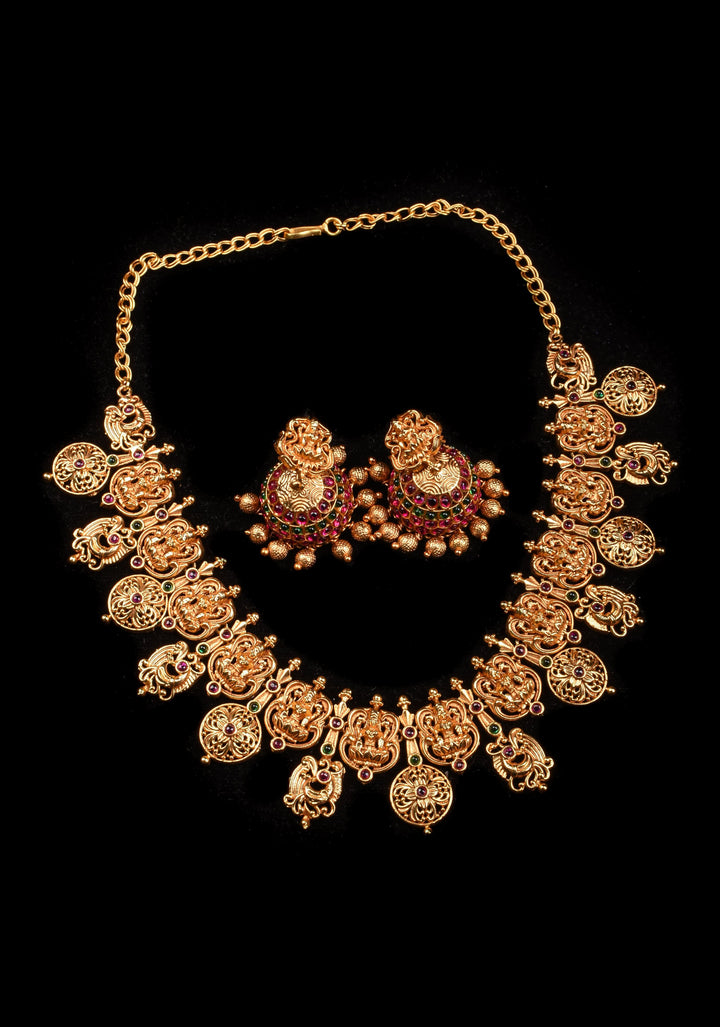 Antique Tone Peacock Nagas Style Necklace and Jhumka Set