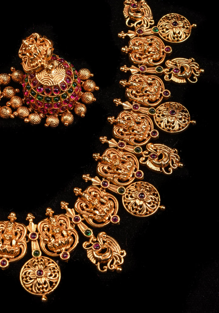 Antique Tone Peacock Nagas Style Necklace and Jhumka Set