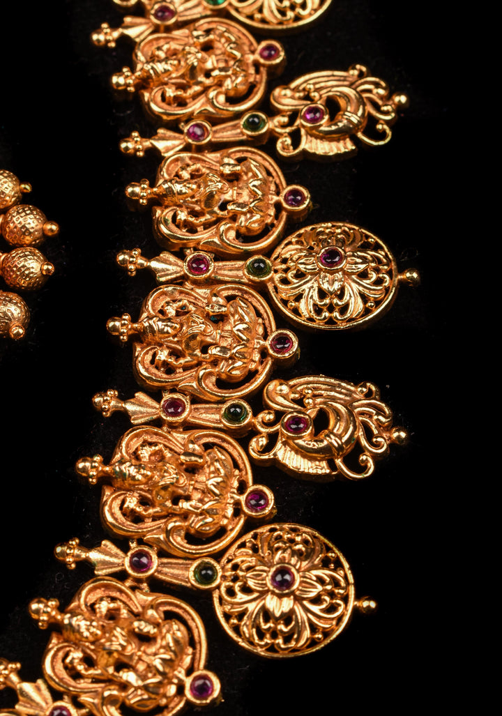 Antique Tone Peacock Nagas Style Necklace and Jhumka Set