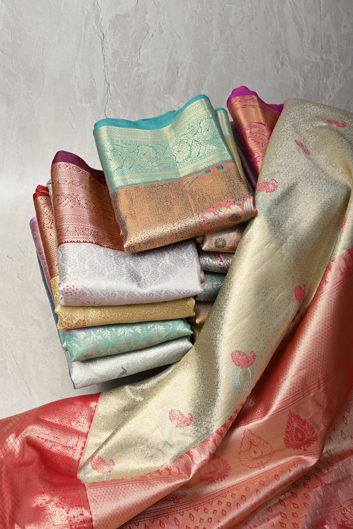 Discounted 15 Sarees Bundle for Gifting: Assorted Mix of 15 Kanjivaram Meenakari Tissue Semi silk saree