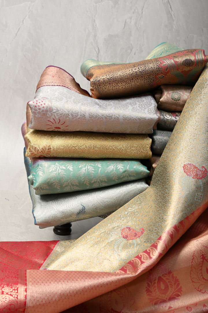 Discounted 15 Sarees Bundle for Gifting: Assorted Mix of 15 Kanjivaram Meenakari Tissue Semi silk saree