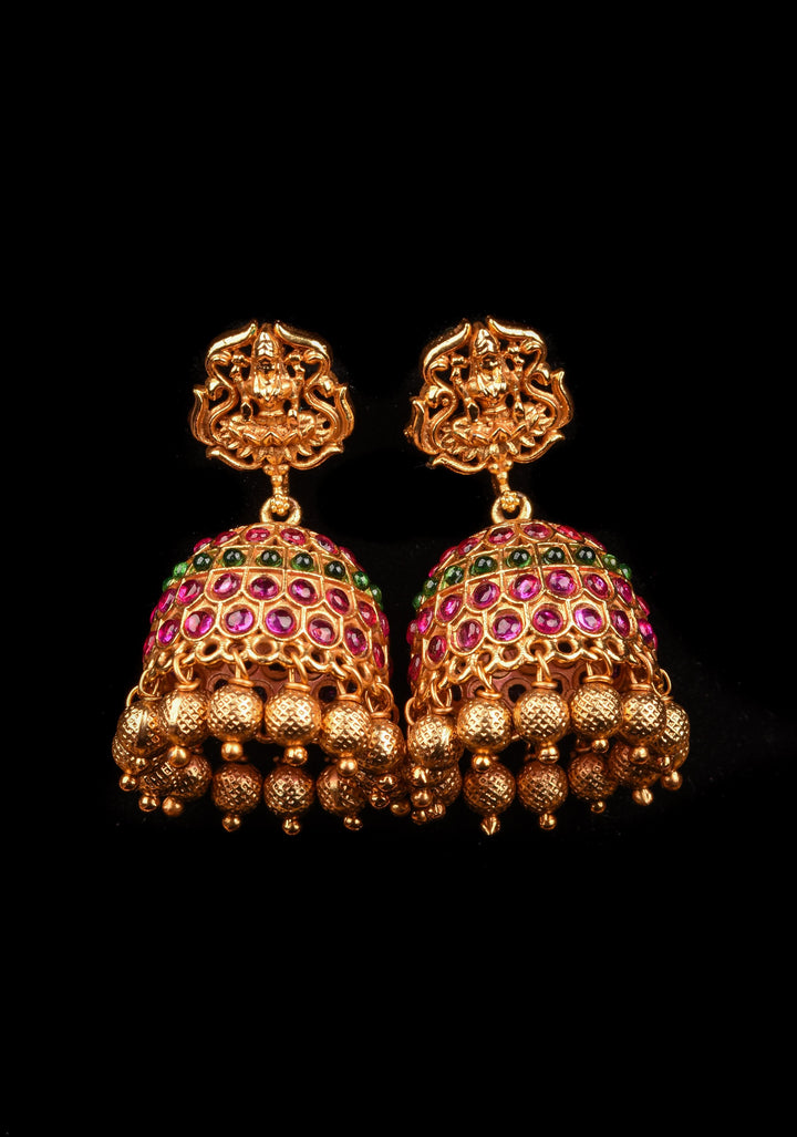 Antique Tone Peacock Nagas Style Necklace and Jhumka Set