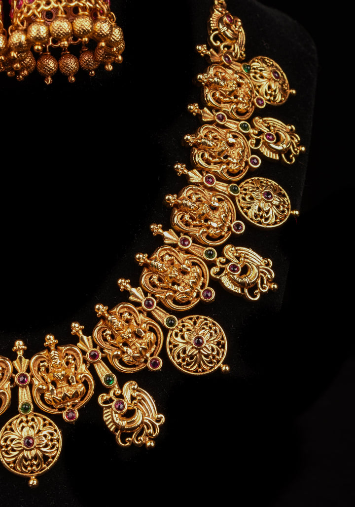 Antique Tone Peacock Nagas Style Necklace and Jhumka Set