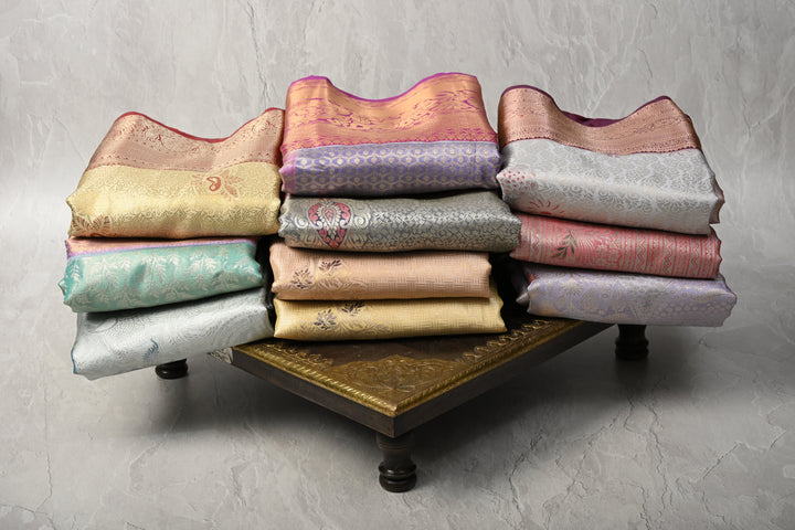 Discounted Bundle of 10 for Gifting: Assorted Mix of 10 Kanjivaram Meenakari Tissue Semi Silk Sarees