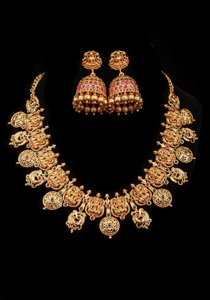 Antique Tone Peacock Nagas Style Necklace and Jhumka Set