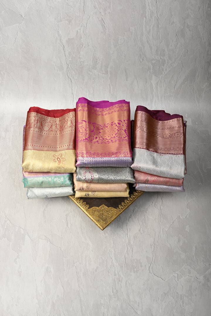 Discounted Bundle of 10 for Gifting: Assorted Mix of 10 Kanjivaram Meenakari Tissue Semi Silk Sarees
