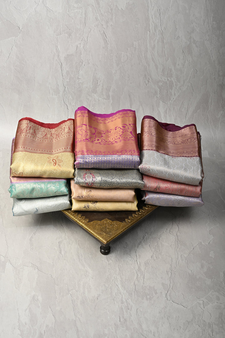 Discounted Bundle of 10 for Gifting: Assorted Mix of 10 Kanjivaram Meenakari Tissue Semi Silk Sarees