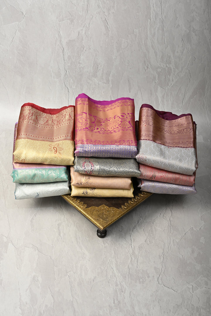 Discounted Bundle of 10 for Gifting: Assorted Mix of 10 Kanjivaram Meenakari Tissue Semi Silk Sarees