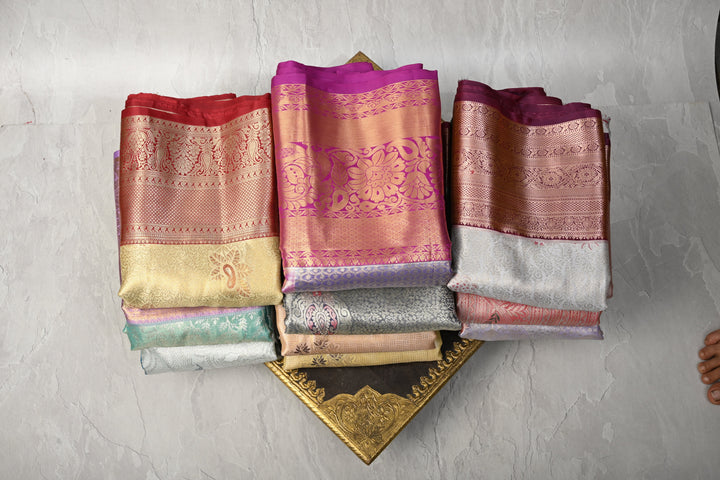 Discounted Bundle of 10 for Gifting: Assorted Mix of 10 Kanjivaram Meenakari Tissue Semi Silk Sarees