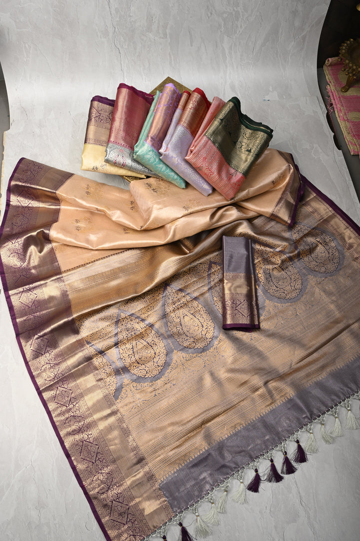 Assorted Bundle of 5 for Gifting: Kanjivaram Meenakari Tissue Semi Silk Sarees!
